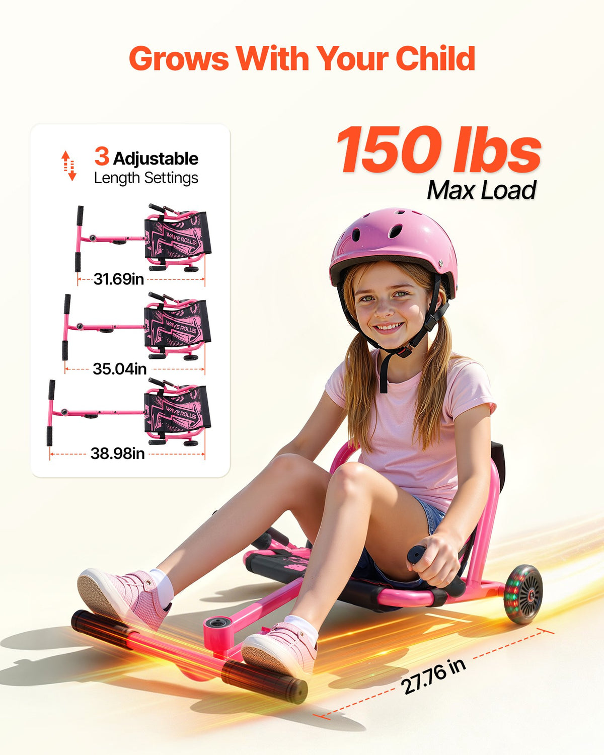 VEVOR Ride on Scooter 150 lbs Swing Side-to-Side for Amazing Riding Pink, for Ages 4+, Powered by Zig-Zag Motion, Ride on Toy with 3 Adjustable Length, Brake Lever, Hard Surface Indoor & Outdoor - ETYBCJYKGNCCHQP0M001V0 - view 6
