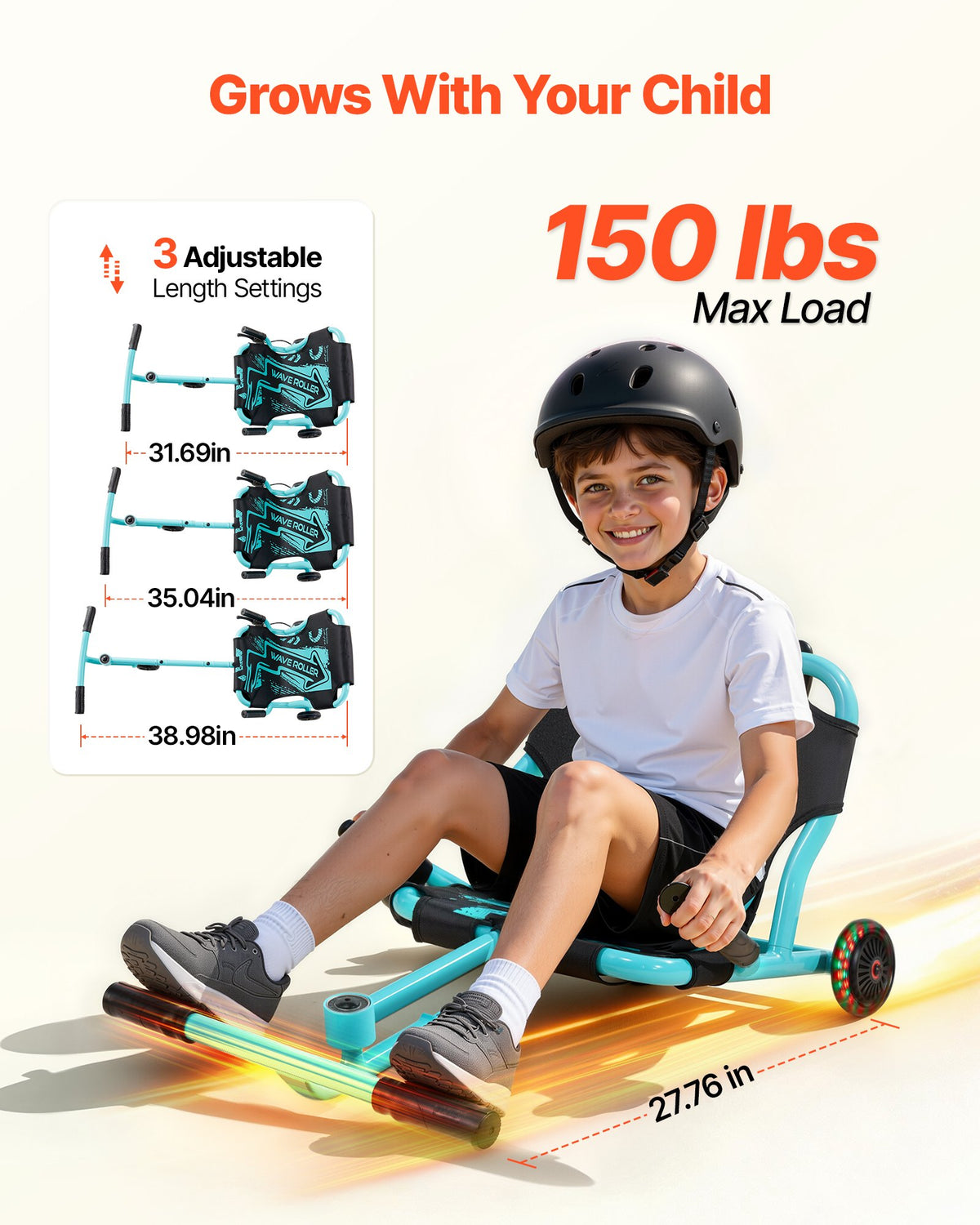 VEVOR Ride on Scooter 150 lbs Swing Side-to-Side for Amazing Riding Green, for Ages 4+, Powered by Zig-Zag Motion, Ride on Toy with 3 Adjustable Length, Hand Brake, for Hard Surface Indoor & Outdoor - ETYBCJYKGNSCZFPF2001V0 - view 6