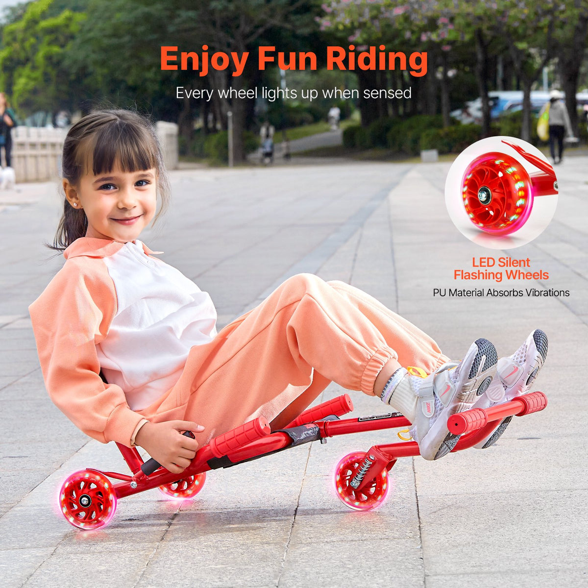 VEVOR Ride on Scooter 132 lbs Swing Side-to-Side for Amazing Riding Red, for Ages 4+, Powered by Zig-Zag Motion, Ride on Drifting Toy, with Adjustable Length, for Hard Surface, Indoor & Outdoor - ETYBCJYKHS00IWYAF002V0 - view 3
