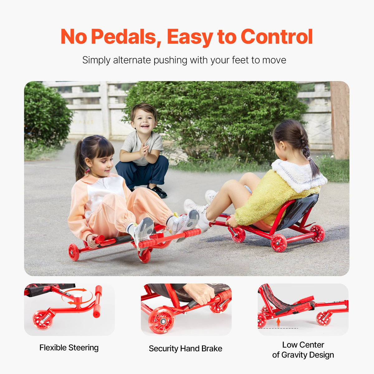 VEVOR Ride on Scooter 132 lbs Swing Side-to-Side for Amazing Riding Red, for Ages 4+, Powered by Zig-Zag Motion, Ride on Drifting Toy, with Adjustable Length, for Hard Surface, Indoor & Outdoor - ETYBCJYKHS00IWYAF002V0 - view 6
