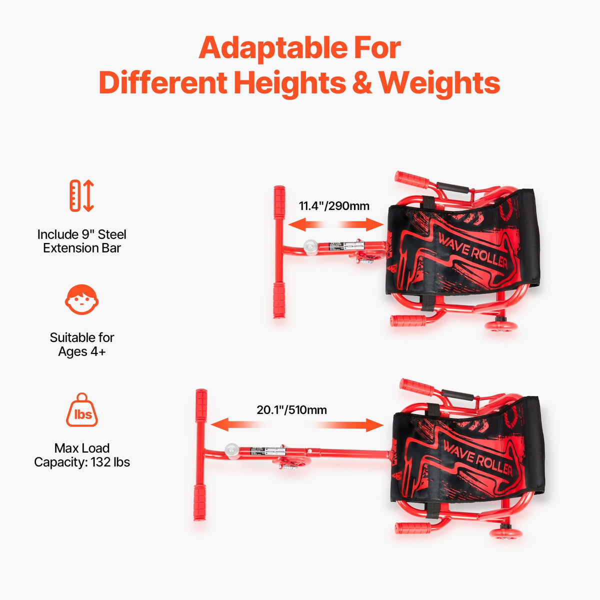 VEVOR Ride on Scooter, Load Capacity of 132 lbs, Swing Side-to-Side for Amazing Ride Powered by Zig-Zag Motion, Ride on Drifting Toy for Ages 4+, Rides on Any Hard Surface for Indoor & Outdoor, Red - ETYBCJYKHS00IWYAFV0 - view 4