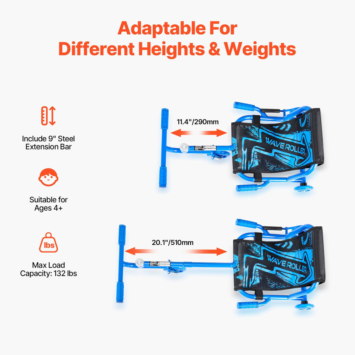 VEVOR Ride on Scooter, Load Capacity of 132 lbs, Swing Side-to-Side for Amazing Ride Powered by Zig-Zag Motion, Ride on Drifting Toy for Ages 4+, Rides on Any Hard Surface for Indoor & Outdoor, Blue - ETYBCJYKLS00XFFE1V0 - view 4