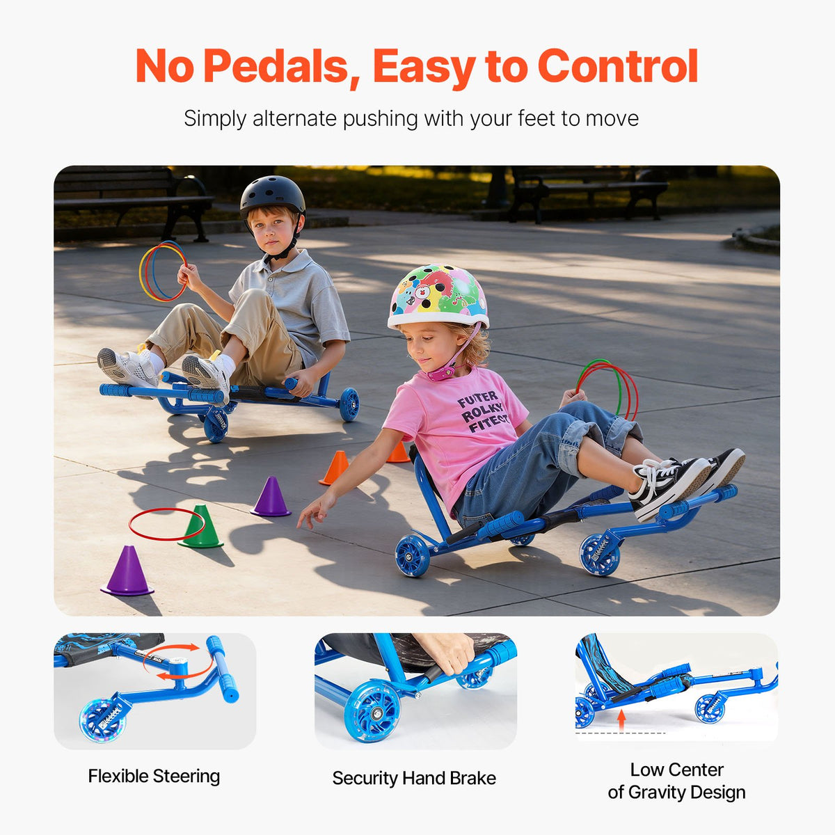 VEVOR Ride on Scooter, Load Capacity of 132 lbs, Swing Side-to-Side for Amazing Ride Powered by Zig-Zag Motion, Ride on Drifting Toy for Ages 4+, Rides on Any Hard Surface for Indoor & Outdoor, Blue - ETYBCJYKLS00XFFE1V0 - view 6