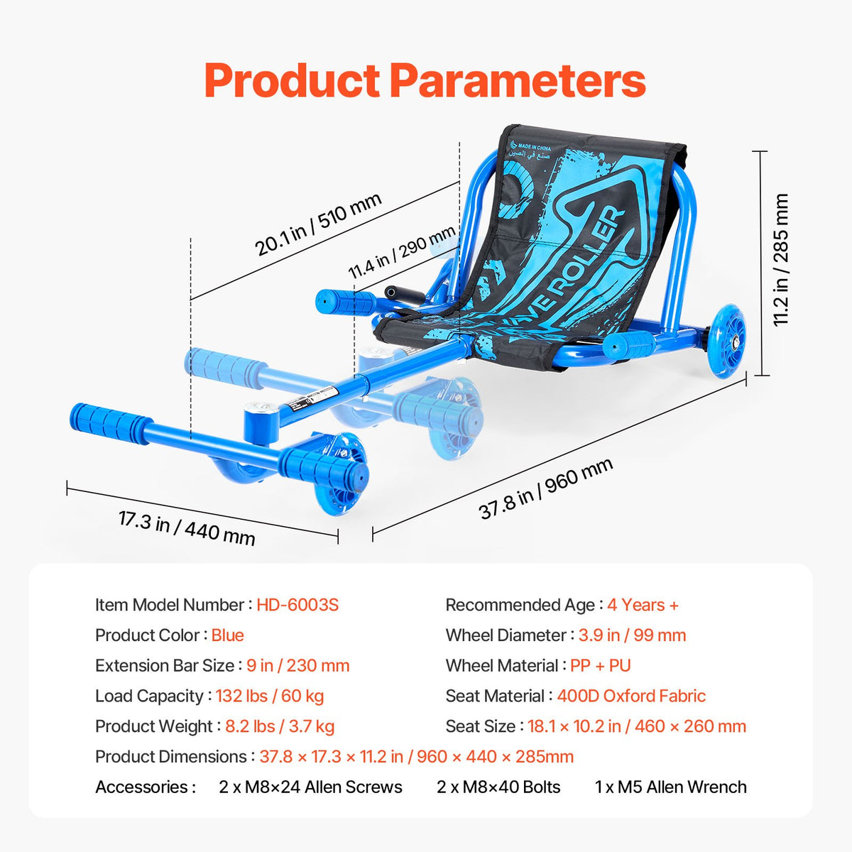 VEVOR Ride on Scooter, Load Capacity of 132 lbs, Swing Side-to-Side for Amazing Ride Powered by Zig-Zag Motion, Ride on Drifting Toy for Ages 4+, Rides on Any Hard Surface for Indoor & Outdoor, Blue - ETYBCJYKLS00XFFE1V0 - view 8