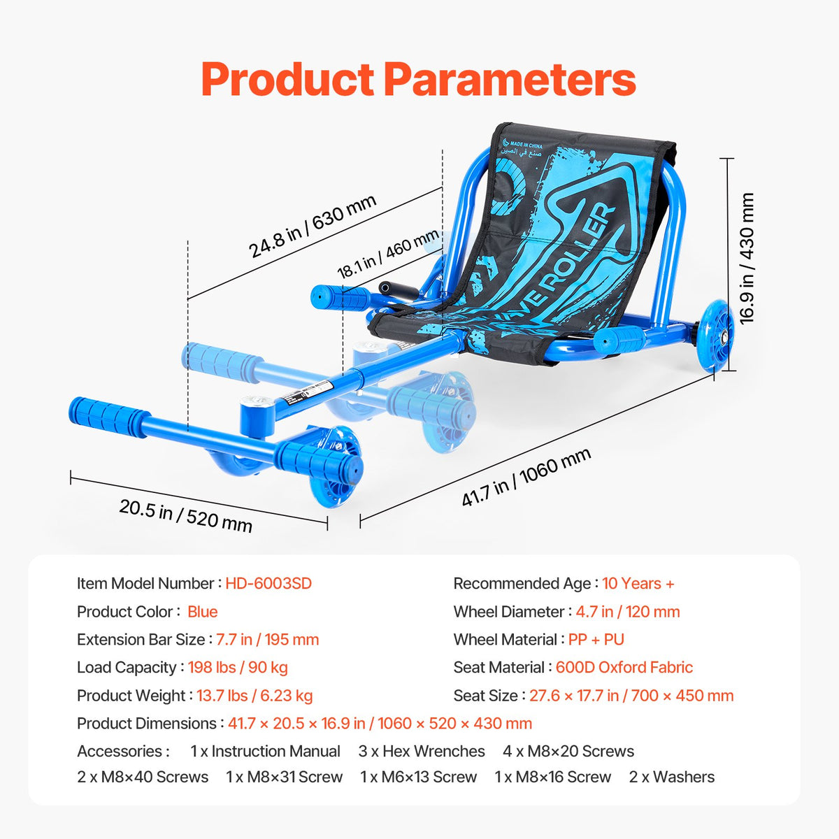 VEVOR Ride on Scooter, Load Capacity of 198 lbs, Swing Side-to-Side for Amazing Ride Powered by Zig-Zag Motion, Ride on Drifting Toy for Ages 10+, Rides on Any Hard Surface for Indoor & Outdoor, Blue - ETYBCJYKLSDHWZRLPV0 - view 8