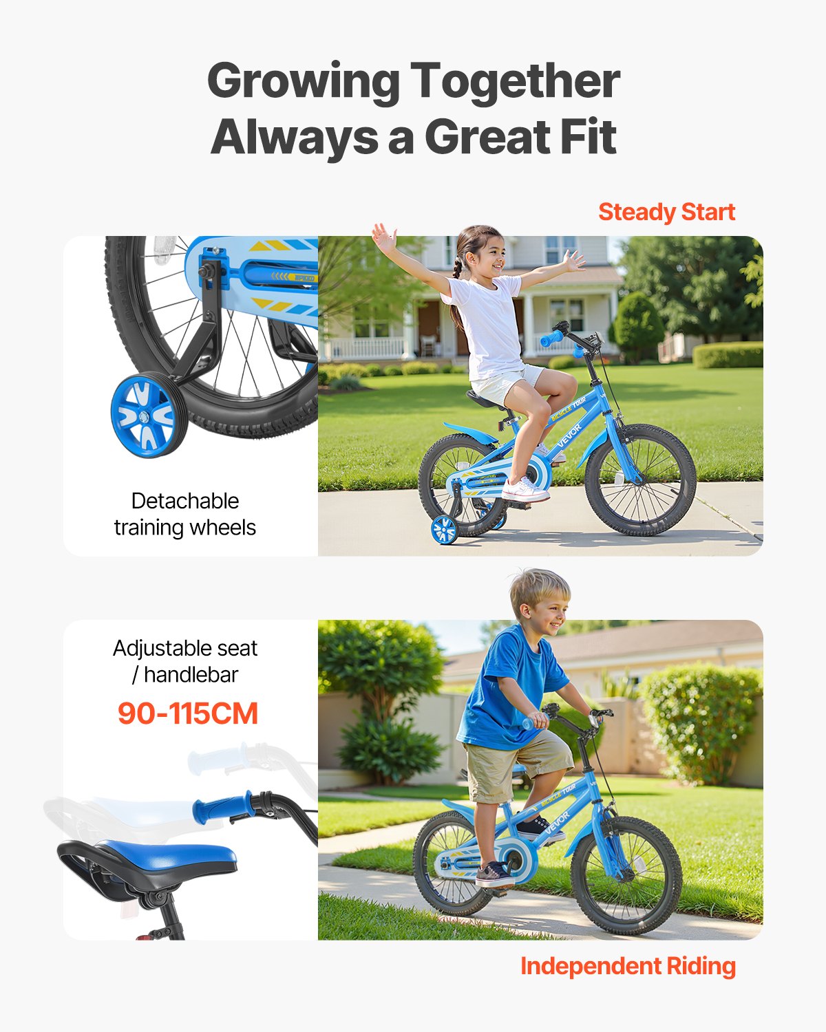 VEVOR Kids Bike, 14 Inches BMX Style Children Bicycle, Rider Height 2.95 ft - 3.77 ft, Training Wheels Included, Sturdy and Easy to Assemble, Toddler Bike for Boys & Girls Learning to Ride, Blue - ETZXC14INCHB7FAFLV0 - view 4