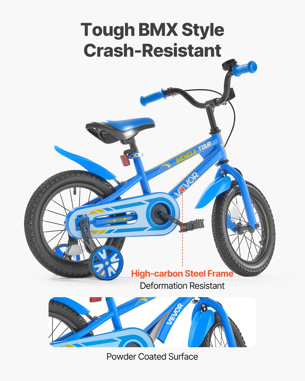 VEVOR Kids Bike, 14 Inches BMX Style Children Bicycle, Rider Height 2.95 ft - 3.77 ft, Training Wheels Included, Sturdy and Easy to Assemble, Toddler Bike for Boys & Girls Learning to Ride, Blue - ETZXC14INCHB7FAFLV0 - view 5