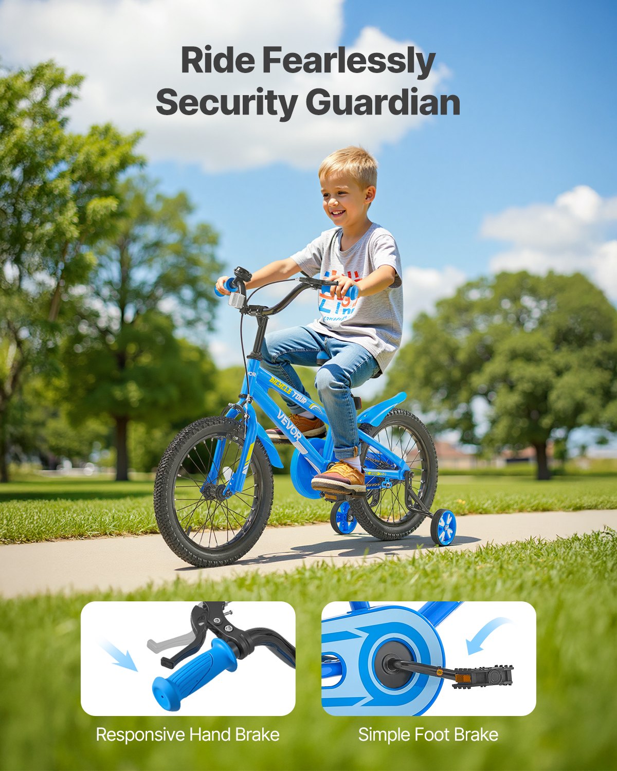 VEVOR Kids Bike, 16 Inches BMX Style Children Bicycle, Rider Height 3.28 ft - 4.27 ft, Training Wheels Included, Sturdy and Easy to Assemble, Toddler Bike for Boys & Girls Learning to Ride, Blue - ETZXC16INCHBNQ0JPV0 - view 3