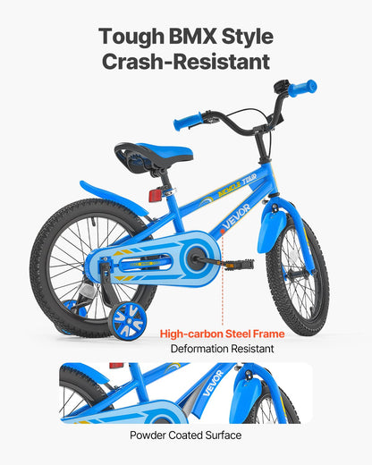 VEVOR Kids Bike, 16 Inches BMX Style Children Bicycle, Rider Height 3.28 ft - 4.27 ft, Training Wheels Included, Sturdy and Easy to Assemble, Toddler Bike for Boys & Girls Learning to Ride, Blue - ETZXC16INCHBNQ0JPV0 - view 5