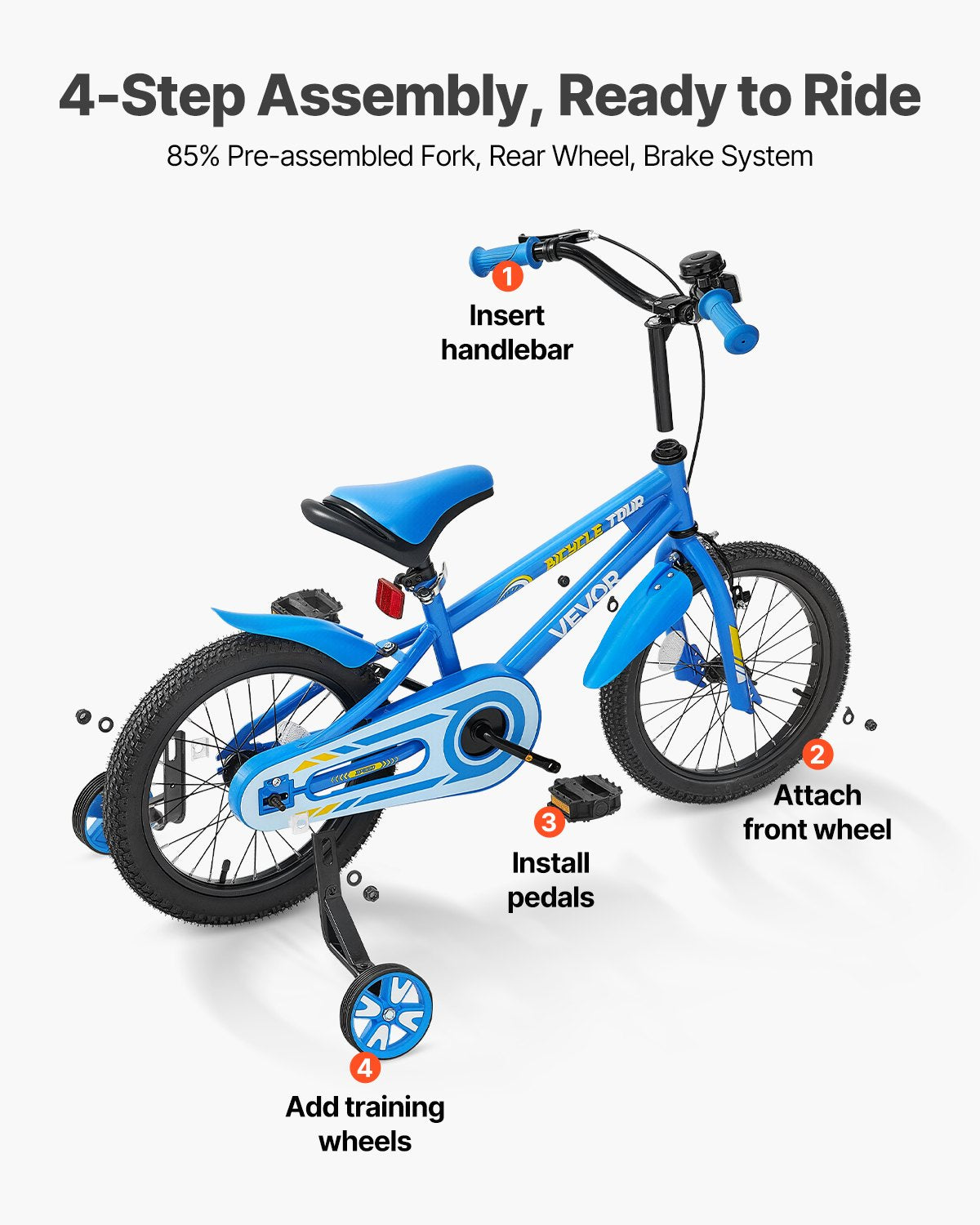 VEVOR Kids Bike, 16 Inches BMX Style Children Bicycle, Rider Height 3.28 ft - 4.27 ft, Training Wheels Included, Sturdy and Easy to Assemble, Toddler Bike for Boys & Girls Learning to Ride, Blue - ETZXC16INCHBNQ0JPV0 - view 7