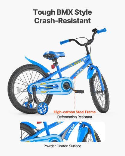VEVOR Kids Bike, 18 Inches BMX Style Children Bicycle, Rider Height 3.61 ft - 4.59 ft, Training Wheels Included, Sturdy and Easy to Assemble, Toddler Bike for Boys & Girls Learning to Ride, Blue - ETZXC18INCHB6H2F5V0 - view 5