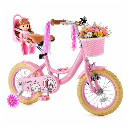 VEVOR Kids Bike, 14 Inch Children Bicycle, Training Wheels Princess Pink, for Girls Ages 3-5, Adjustable Seat, Front Brake and Rear Coaster Brake, Front Basket, Doll Seat, High-Carbon Steel Frame - ETZXCSBCC14IJFM3O001V0 - view 2