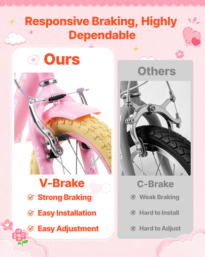 VEVOR Kids Bike, 14 Inch Children Bicycle, Training Wheels Princess Pink, for Girls Ages 3-5, Adjustable Seat, Front Brake and Rear Coaster Brake, Front Basket, Doll Seat, High-Carbon Steel Frame - ETZXCSBCC14IJFM3O001V0 - view 5