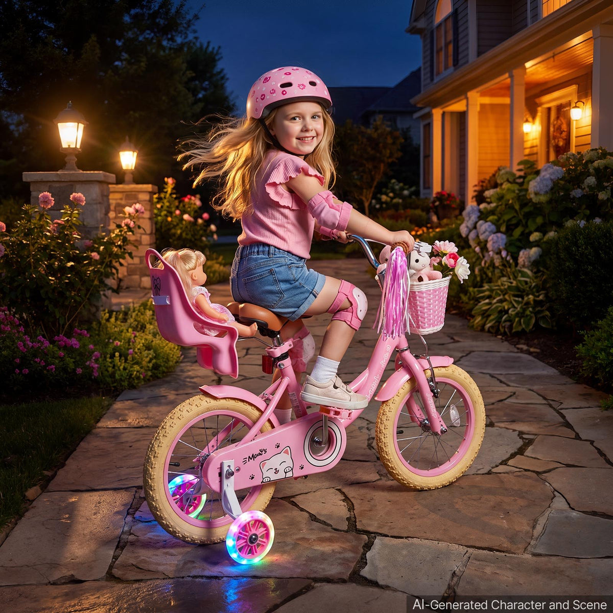 VEVOR Kids Bike, 14 Inch Children Bicycle, Training Wheels Princess Pink, for Girls Ages 3-5, Adjustable Seat, Front Brake and Rear Coaster Brake, Front Basket, Doll Seat, High-Carbon Steel Frame - ETZXCSBCC14IJFM3O001V0 - view 9