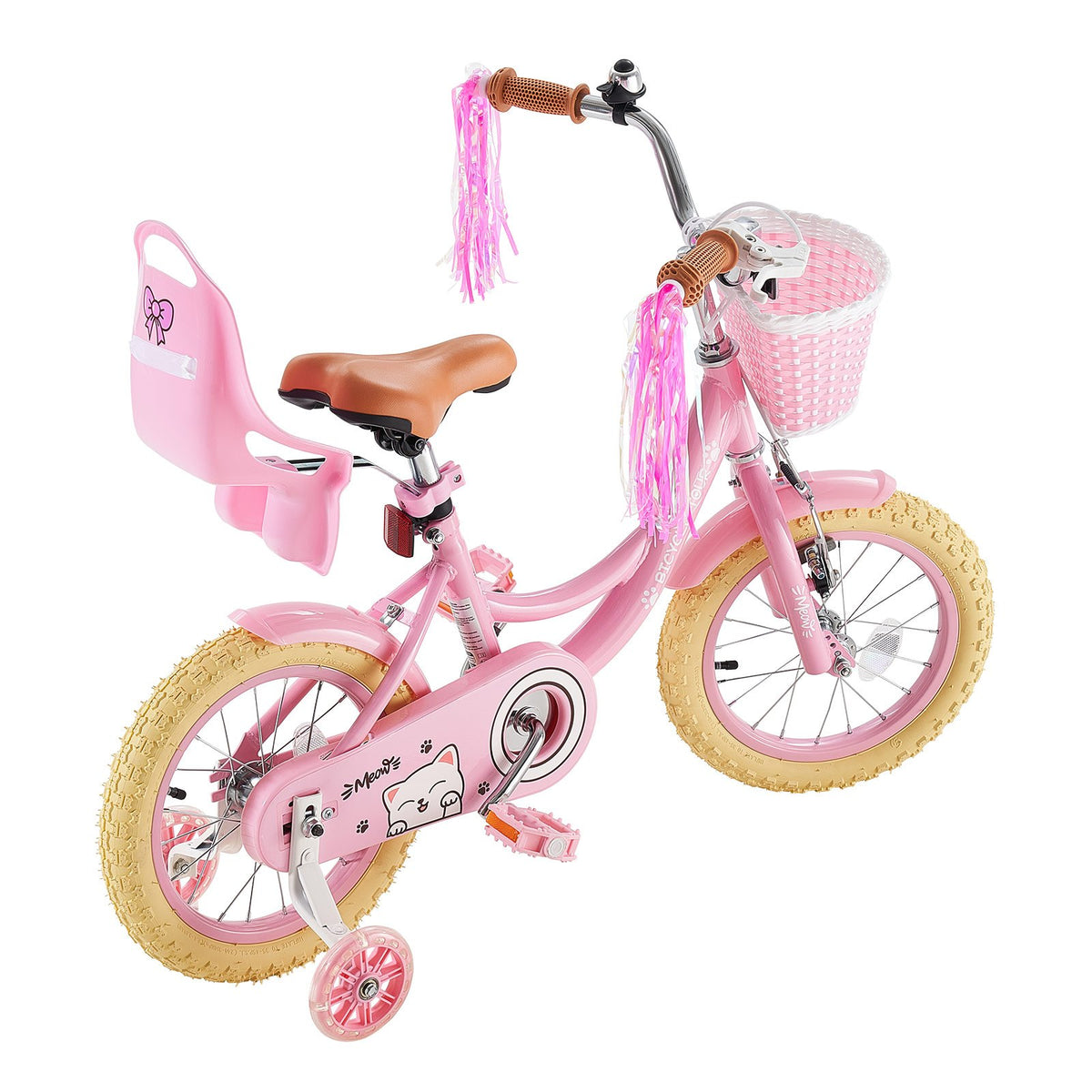 VEVOR Kids Bike, 14 Inch Children Bicycle, Training Wheels Princess Pink, for Girls Ages 3-5, Adjustable Seat, Front Brake and Rear Coaster Brake, Front Basket, Doll Seat, High-Carbon Steel Frame - ETZXCSBCC14IJFM3O001V0 - view 10