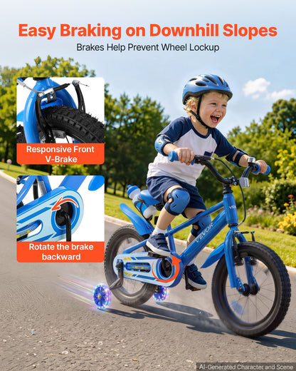 VEVOR Kids Bike, 14 Inch Children Bicycle, Training Wheels BMX Style Blue, for Boys Girls Ages 3-5, Adjustable Seat & Handlebar, Front Brake & Rear Coaster Brake, Cup Holder, High-Carbon Steel Frame - ETZXCSBCC14IQTSNS001V0 - view 4