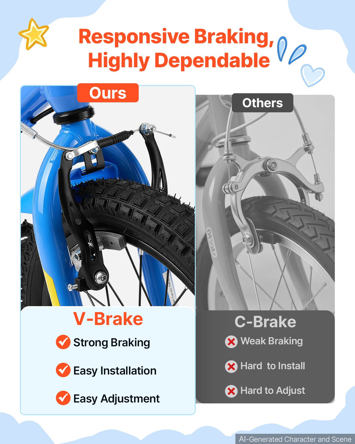 VEVOR Kids Bike, 14 Inch Children Bicycle, Training Wheels BMX Style Blue, for Boys Girls Ages 3-5, Adjustable Seat & Handlebar, Front Brake & Rear Coaster Brake, Cup Holder, High-Carbon Steel Frame - ETZXCSBCC14IQTSNS001V0 - view 5