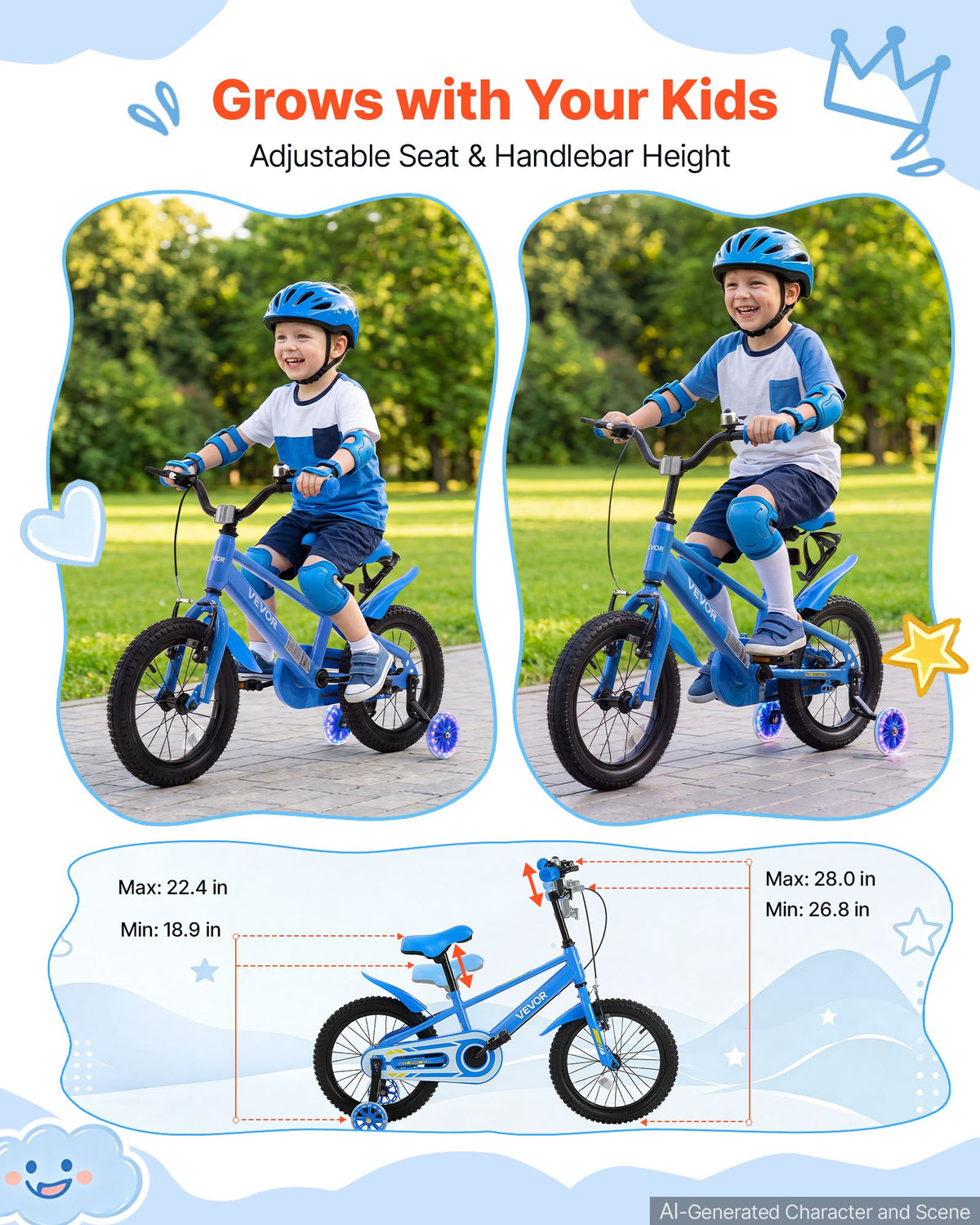 VEVOR Kids Bike, 14 Inch Children Bicycle, Training Wheels BMX Style Blue, for Boys Girls Ages 3-5, Adjustable Seat & Handlebar, Front Brake & Rear Coaster Brake, Cup Holder, High-Carbon Steel Frame - ETZXCSBCC14IQTSNS001V0 - view 6