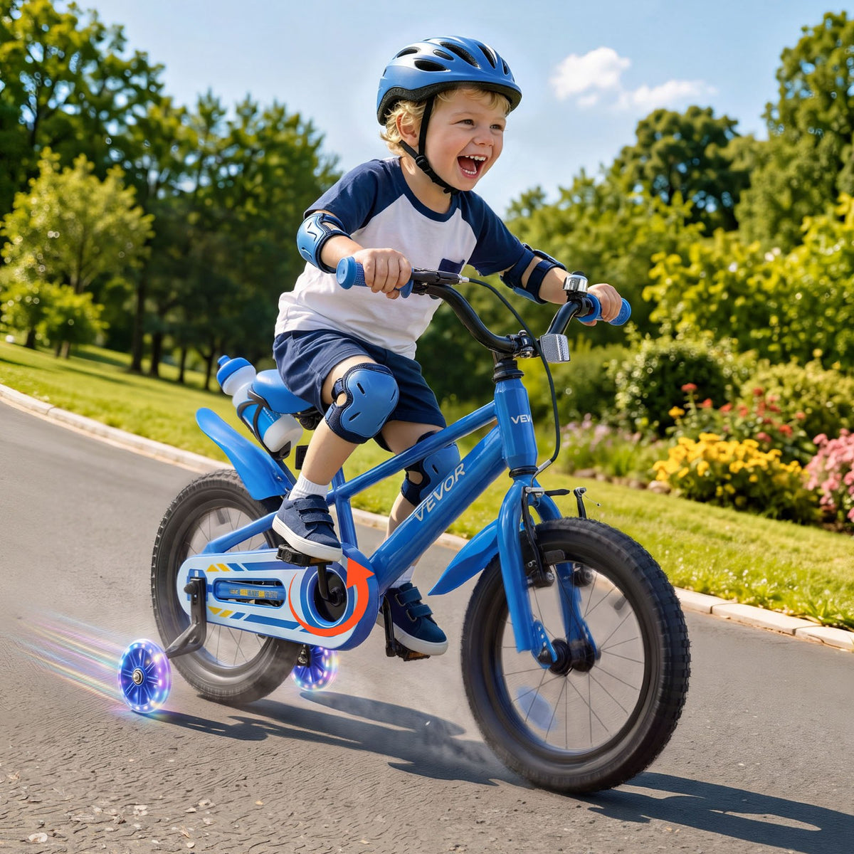VEVOR Kids Bike, 14 Inch Children Bicycle, Training Wheels BMX Style Blue, for Boys Girls Ages 3-5, Adjustable Seat & Handlebar, Front Brake & Rear Coaster Brake, Cup Holder, High-Carbon Steel Frame - ETZXCSBCC14IQTSNS001V0 - view 9