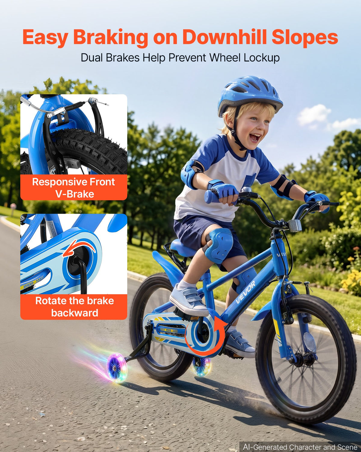 VEVOR Kids Bike, 16 Inch Children Bicycle, Training Wheels BMX Style Blue, for Boys Girls Ages 4-7, Adjustable Seat & Handlebar, Front Brake and Rear Drum Brake, Cup Holder, High-Carbon Steel Frame - ETZXCSBCC16IBRN88001V0 - view 4