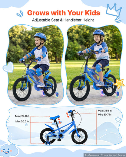 VEVOR Kids Bike, 16 Inch Children Bicycle, Training Wheels BMX Style Blue, for Boys Girls Ages 4-7, Adjustable Seat & Handlebar, Front Brake and Rear Drum Brake, Cup Holder, High-Carbon Steel Frame - ETZXCSBCC16IBRN88001V0 - view 6