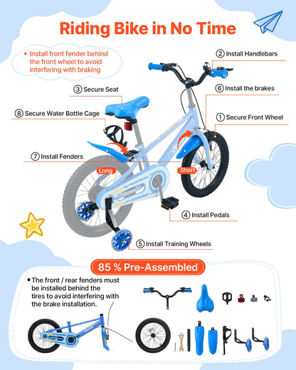 VEVOR Kids Bike, 16 Inch Children Bicycle, Training Wheels BMX Style Blue, for Boys Girls Ages 4-7, Adjustable Seat & Handlebar, Front Brake and Rear Drum Brake, Cup Holder, High-Carbon Steel Frame - ETZXCSBCC16IBRN88001V0 - view 8