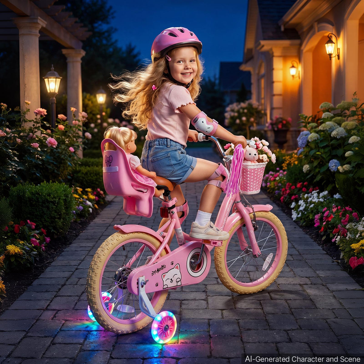 VEVOR Kids Bike, 16 Inch Children Bicycle, Training Wheels Princess Pink, for Girls Ages 4-7, Adjustable Seat, Front Brake and Rear Drum Brake, Front Basket, Doll Seat, High-Carbon Steel Frame - ETZXCSBCC16IT0O32001V0 - view 9