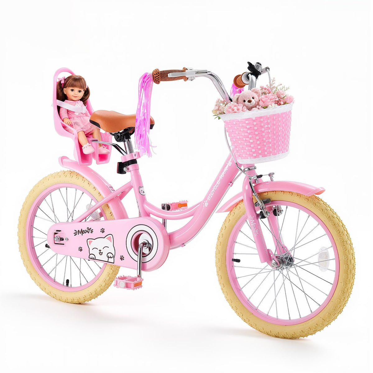 VEVOR Kids Bike, 18 Inch Children Bicycle, Kickstand Princess Style Pink, for Girls Ages 5-8, Adjustable Seat, Front Brake and Rear Drum Brake, Front Basket, Doll Seat, High-Carbon Steel Frame - ETZXCSBCC18I7Y3U1001V0 - view 1