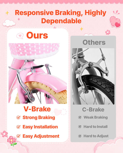 VEVOR Kids Bike, 18 Inch Children Bicycle, Kickstand Princess Style Pink, for Girls Ages 5-8, Adjustable Seat, Front Brake and Rear Drum Brake, Front Basket, Doll Seat, High-Carbon Steel Frame - ETZXCSBCC18I7Y3U1001V0 - view 5