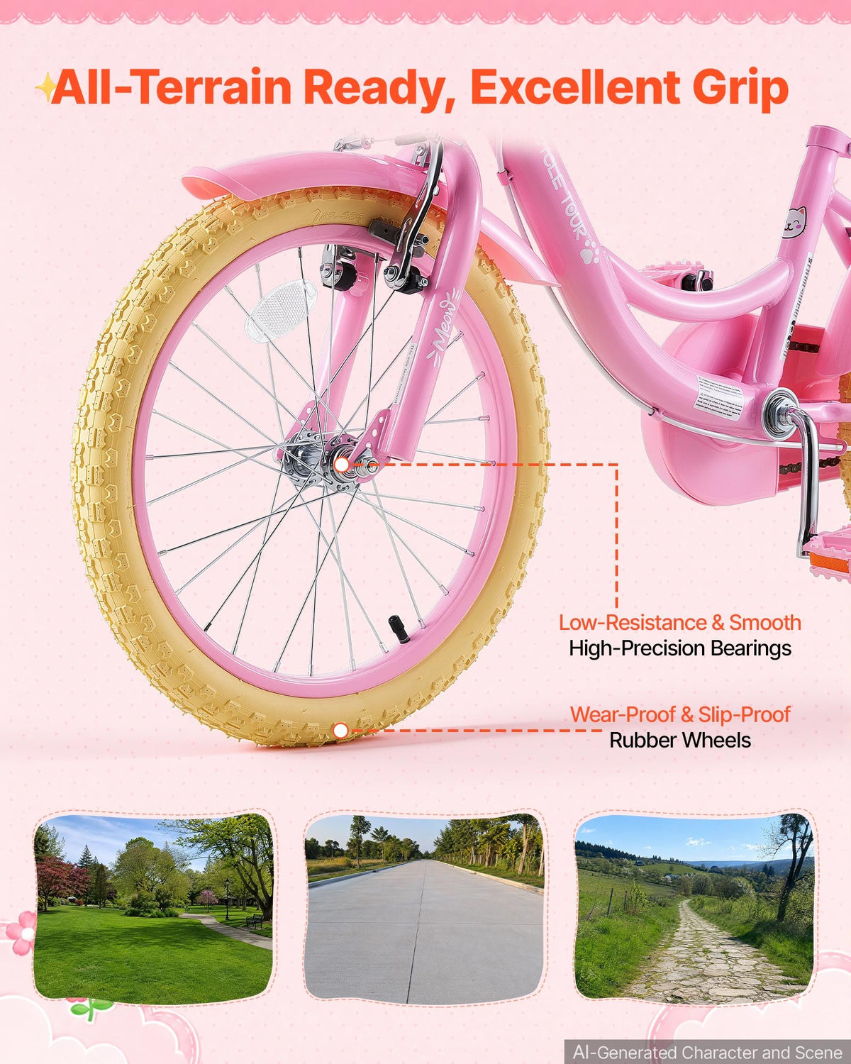 VEVOR Kids Bike, 18 Inch Children Bicycle, Kickstand Princess Style Pink, for Girls Ages 5-8, Adjustable Seat, Front Brake and Rear Drum Brake, Front Basket, Doll Seat, High-Carbon Steel Frame - ETZXCSBCC18I7Y3U1001V0 - view 7