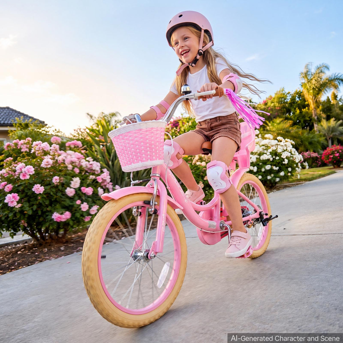 VEVOR Kids Bike, 18 Inch Children Bicycle, Kickstand Princess Style Pink, for Girls Ages 5-8, Adjustable Seat, Front Brake and Rear Drum Brake, Front Basket, Doll Seat, High-Carbon Steel Frame - ETZXCSBCC18I7Y3U1001V0 - view 9