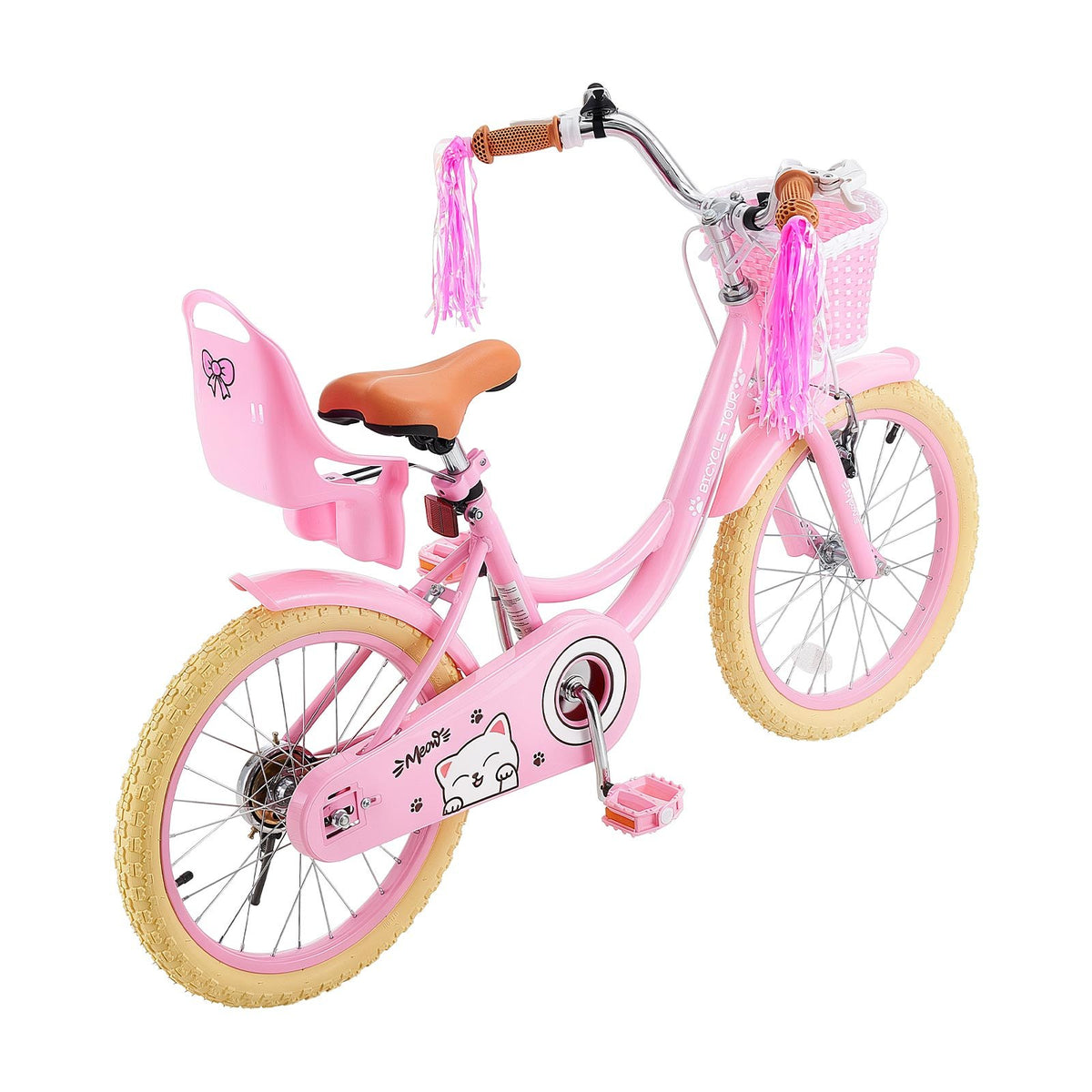 VEVOR Kids Bike, 18 Inch Children Bicycle, Kickstand Princess Style Pink, for Girls Ages 5-8, Adjustable Seat, Front Brake and Rear Drum Brake, Front Basket, Doll Seat, High-Carbon Steel Frame - ETZXCSBCC18I7Y3U1001V0 - view 10