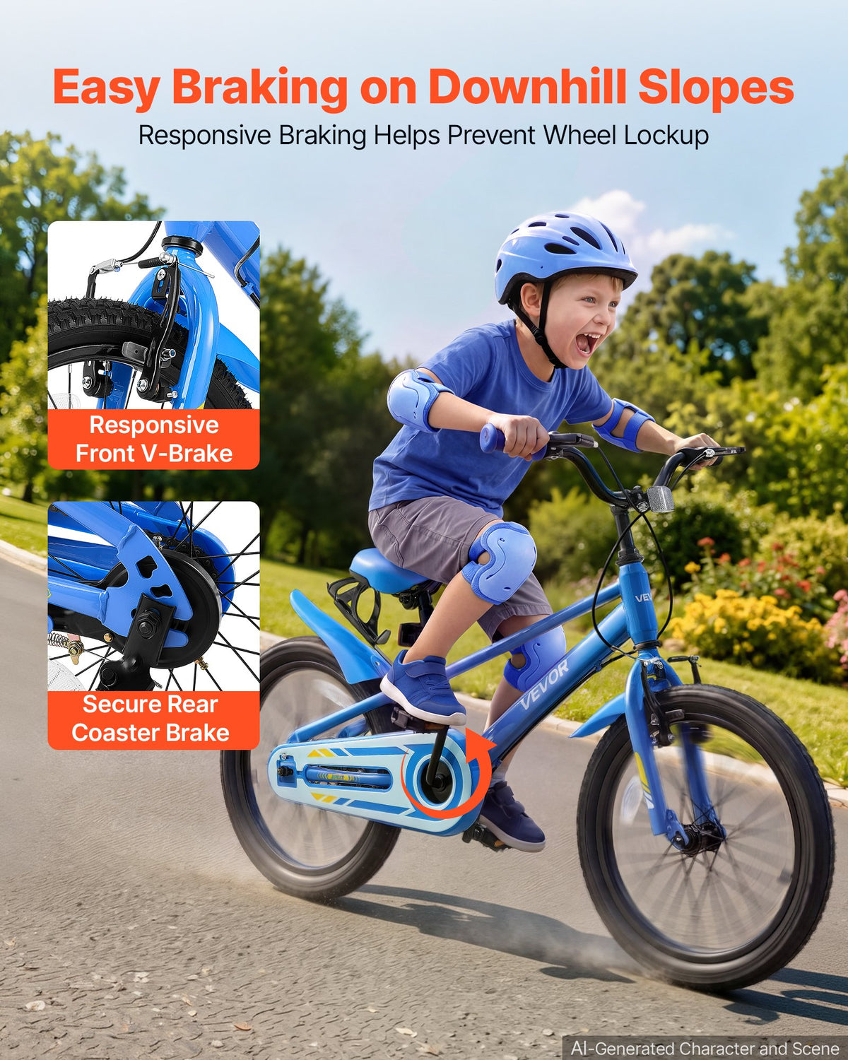VEVOR Kids Bike, 18 in Children Bicycle, with Kickstand BMX Style Blue, for Boys Girls Ages 5-8, Adjustable Seat & Handlebar, Front Brake and Rear Drum Brake, Cup Holder, High-Carbon Steel Frame - ETZXCSBCC18I99Y2N001V0 - view 4