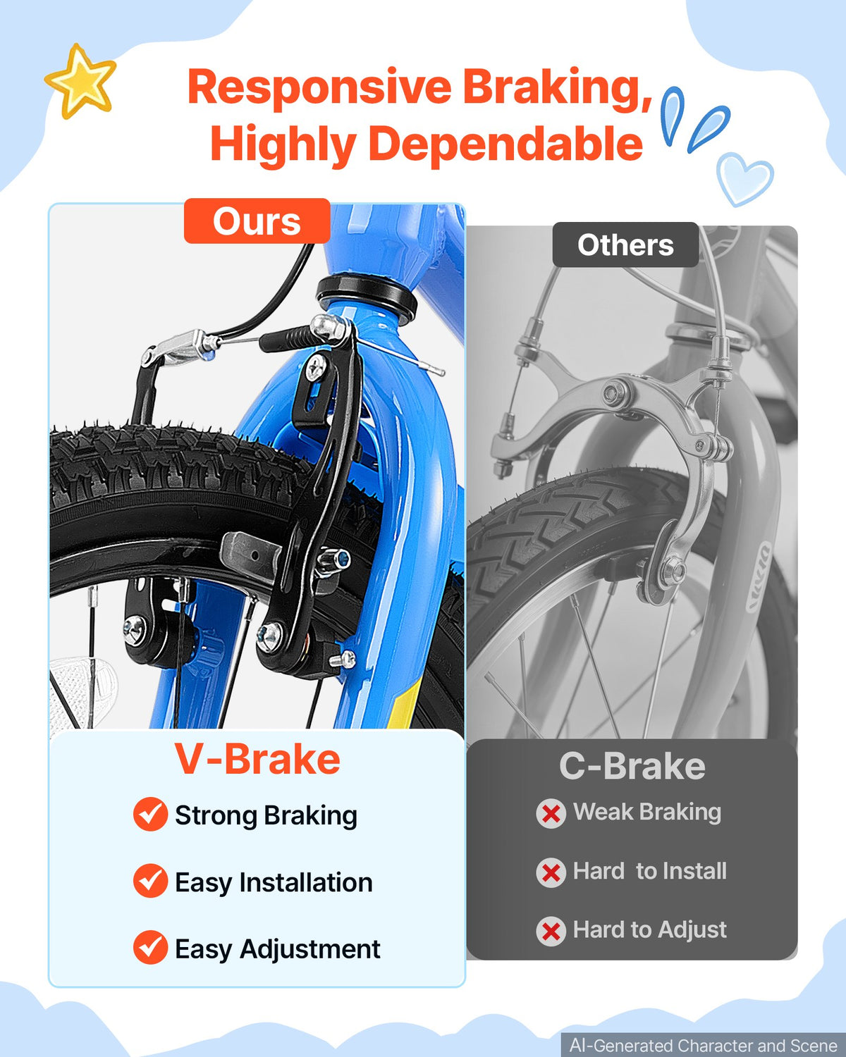 VEVOR Kids Bike, 18 in Children Bicycle, with Kickstand BMX Style Blue, for Boys Girls Ages 5-8, Adjustable Seat & Handlebar, Front Brake and Rear Drum Brake, Cup Holder, High-Carbon Steel Frame - ETZXCSBCC18I99Y2N001V0 - view 5