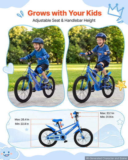 VEVOR Kids Bike, 18 in Children Bicycle, with Kickstand BMX Style Blue, for Boys Girls Ages 5-8, Adjustable Seat & Handlebar, Front Brake and Rear Drum Brake, Cup Holder, High-Carbon Steel Frame - ETZXCSBCC18I99Y2N001V0 - view 6