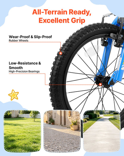 VEVOR Kids Bike, 18 in Children Bicycle, with Kickstand BMX Style Blue, for Boys Girls Ages 5-8, Adjustable Seat & Handlebar, Front Brake and Rear Drum Brake, Cup Holder, High-Carbon Steel Frame - ETZXCSBCC18I99Y2N001V0 - view 7