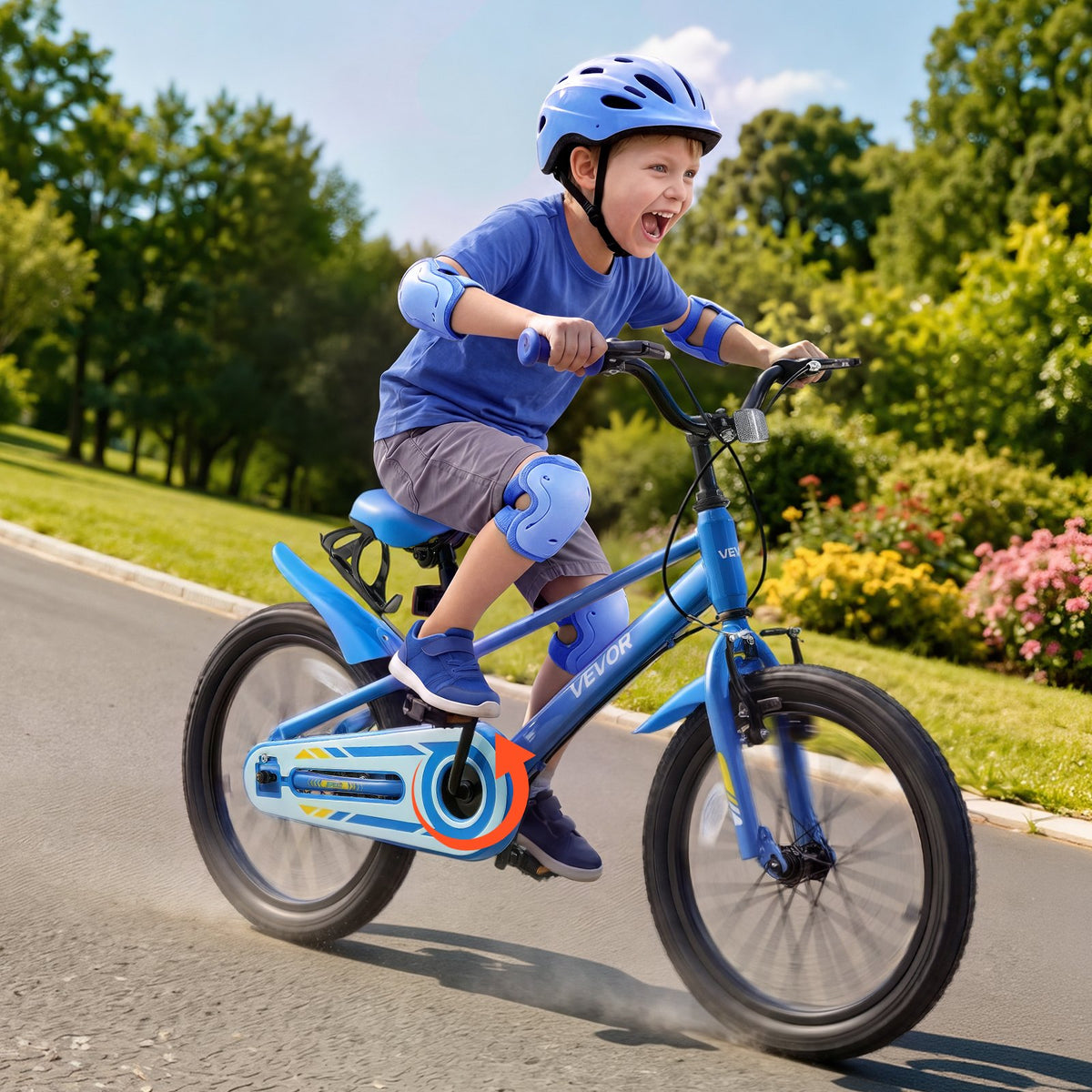 VEVOR Kids Bike, 18 in Children Bicycle, with Kickstand BMX Style Blue, for Boys Girls Ages 5-8, Adjustable Seat & Handlebar, Front Brake and Rear Drum Brake, Cup Holder, High-Carbon Steel Frame - ETZXCSBCC18I99Y2N001V0 - view 9