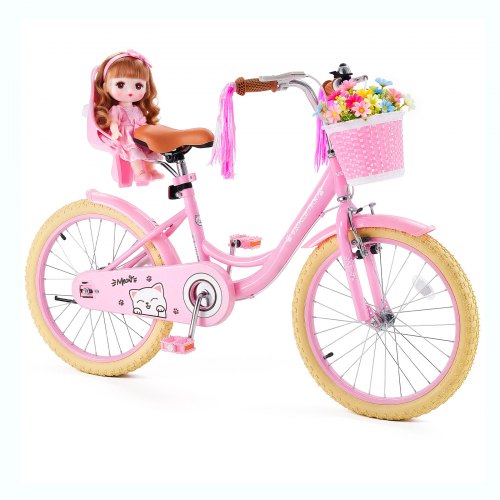 VEVOR Kids Bike, 20 in Children Bicycle, Kickstand Princess Style Pink, for Girls Ages 7-13, Adjustable Seat, Front Brake and Rear Drum Brake, Front Basket, Doll Seat, High-Carbon Steel Frame - ETZXCSBCC20I8BPUY001V0 - view 2