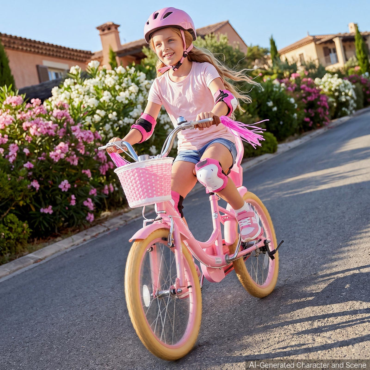 VEVOR Kids Bike, 20 in Children Bicycle, Kickstand Princess Style Pink, for Girls Ages 7-13, Adjustable Seat, Front Brake and Rear Drum Brake, Front Basket, Doll Seat, High-Carbon Steel Frame - ETZXCSBCC20I8BPUY001V0 - view 9