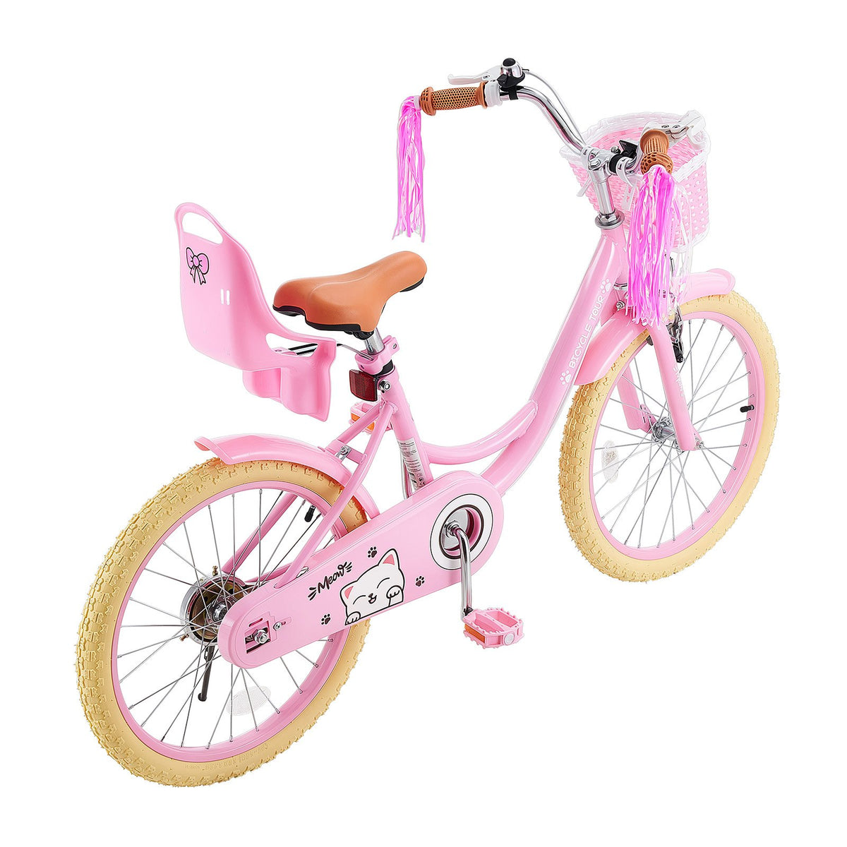 VEVOR Kids Bike, 20 in Children Bicycle, Kickstand Princess Style Pink, for Girls Ages 7-13, Adjustable Seat, Front Brake and Rear Drum Brake, Front Basket, Doll Seat, High-Carbon Steel Frame - ETZXCSBCC20I8BPUY001V0 - view 10