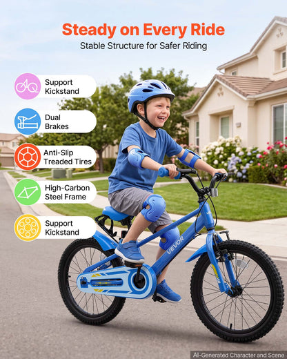 VEVOR Kids Bike, 20 in Children Bicycle, with Kickstand BMX Style Blue, for Boys Girls Ages 7-13, Adjustable Seat & Handlebar, Front Brake and Rear Drum Brake, Cup Holder, High-Carbon Steel Frame - ETZXCSBCC20IL1CRM001V0 - view 3