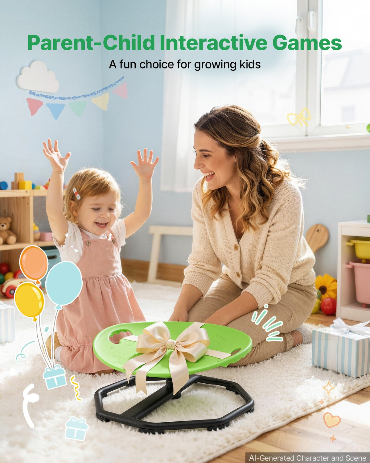 VEVOR Spinning Chair for Autistic Kids Ages 2-6 Autism Sensory Toy 110 LBS, Sensory Swivel Seat Products for Children ADHD, Training Body Coordination Balance, 16.9" L x 14" W, Rounded Shape, Green - ETZYCLSYXJSYOOKS8001V0 - view 8