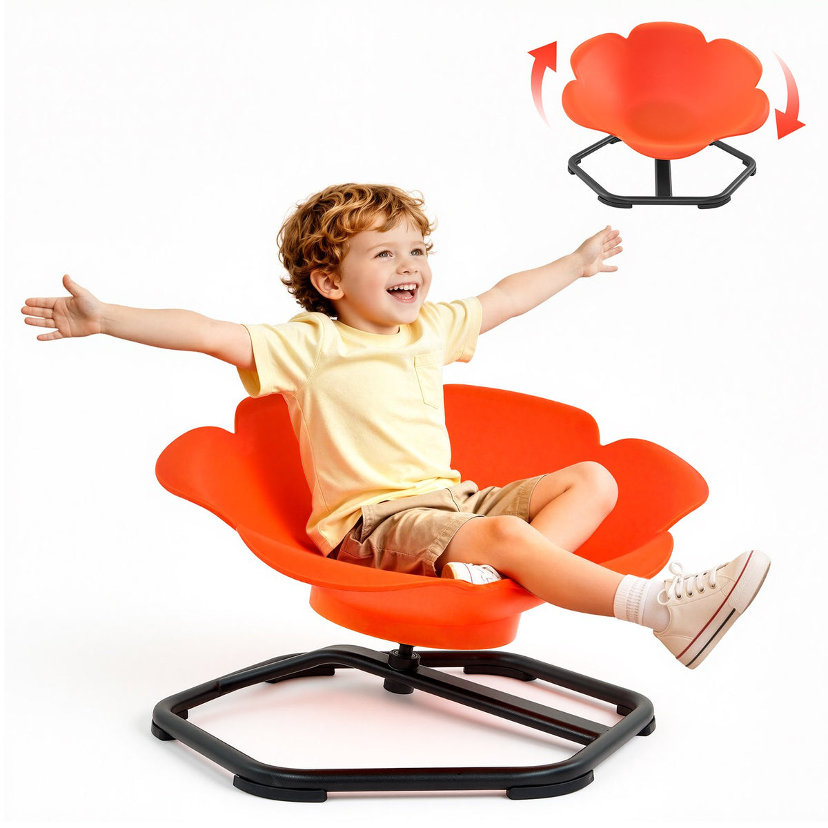 VEVOR Spinning Chair for Autistic Kids Ages 3-12 Autism Sensory Toy 220 LBS, Sit and Spin Swivel Seat for Children ADHD, Secure Supportive Backrest, Training Body Coordination, 25.6" L x 25.6" W, Orange - ETZYCSGTKJS6A7UAQ001V0 - view 1