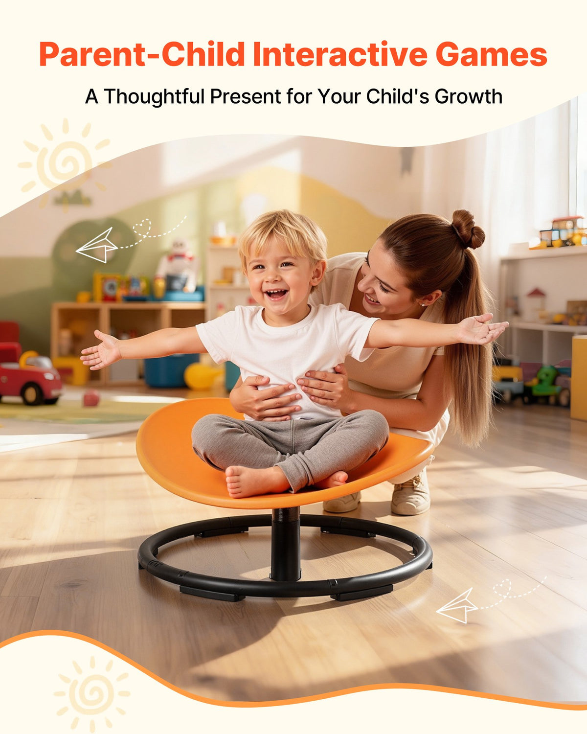 VEVOR Kids Swivel Chair, 220 lbs Capacity, Sensory Spinning Chair, Autistic Kids Sensory Toy Seat with Non-Slip Metal Base, Round Shape Toddler Sit & Spin Seat for Coordination Balance Focus, Orange - ETZYCSYXJS6BIGAUL001V0 - view 7