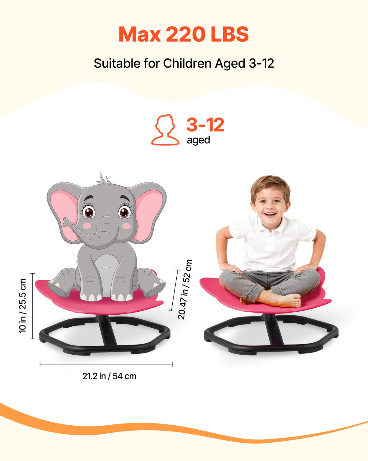 VEVOR Kids Swivel Chair, 220 lbs Capacity, Elephant Shape Sensory Spinning Chair, Autistic Kids Sensory Toy Seat with Non-Slip Metal Base, Toddler Sit & Spin Seat for Coordination Balance Focus, Red - ETZYHSDXKJS61YH11001V0 - view 3