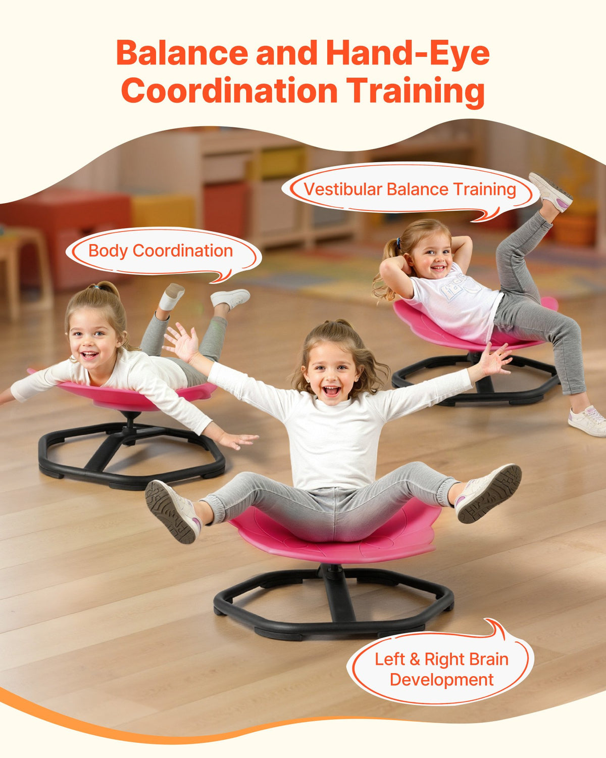 VEVOR Kids Swivel Chair, 220 lbs Capacity, Elephant Shape Sensory Spinning Chair, Autistic Kids Sensory Toy Seat with Non-Slip Metal Base, Toddler Sit & Spin Seat for Coordination Balance Focus, Red - ETZYHSDXKJS61YH11001V0 - view 4