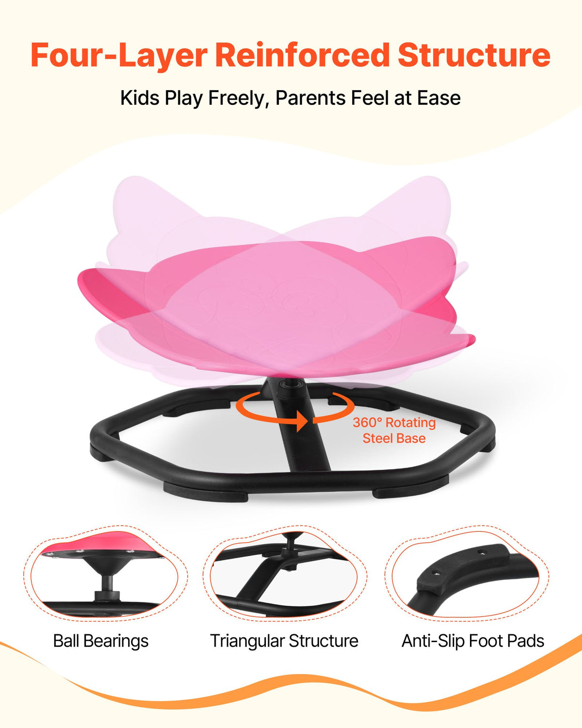 VEVOR Kids Swivel Chair, 220 lbs Capacity, Elephant Shape Sensory Spinning Chair, Autistic Kids Sensory Toy Seat with Non-Slip Metal Base, Toddler Sit & Spin Seat for Coordination Balance Focus, Red - ETZYHSDXKJS61YH11001V0 - view 5