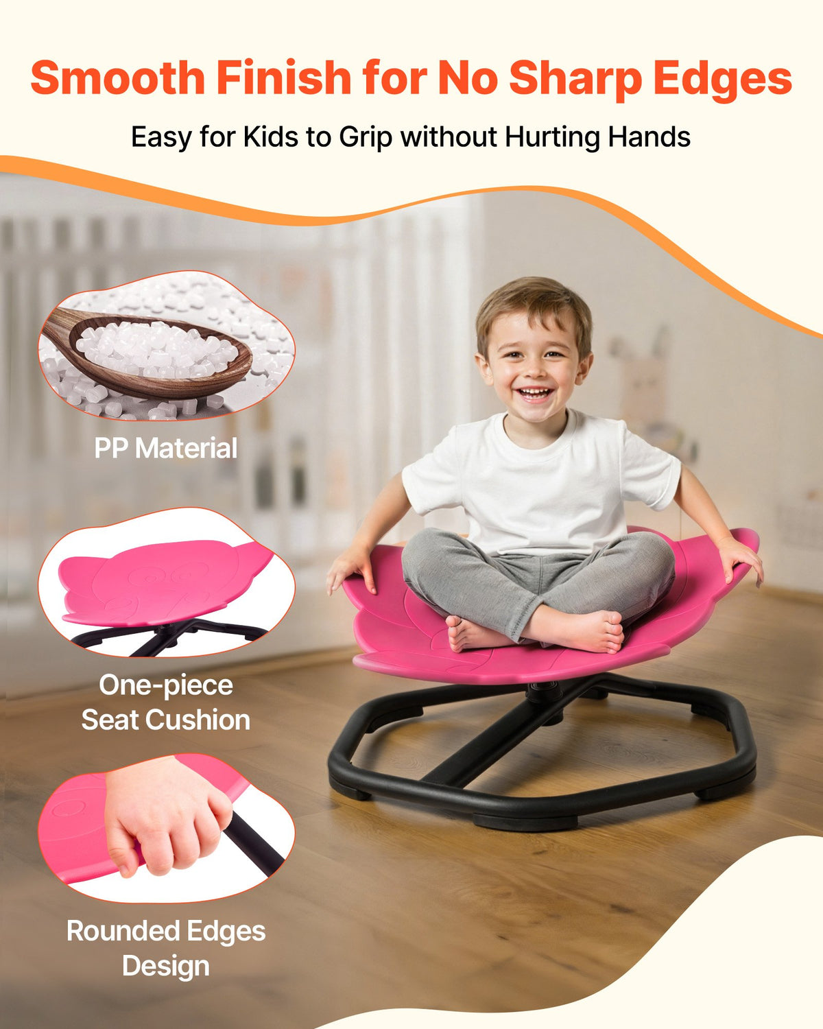 VEVOR Kids Swivel Chair, 220 lbs Capacity, Elephant Shape Sensory Spinning Chair, Autistic Kids Sensory Toy Seat with Non-Slip Metal Base, Toddler Sit & Spin Seat for Coordination Balance Focus, Red - ETZYHSDXKJS61YH11001V0 - view 6