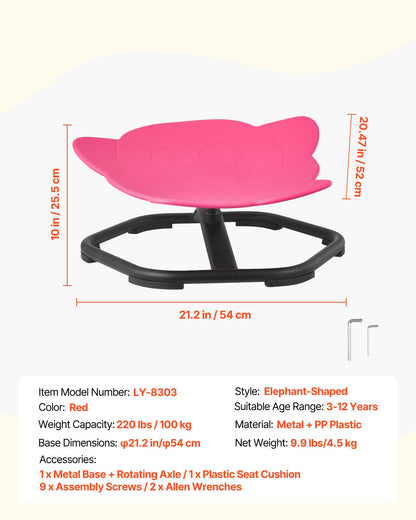 VEVOR Kids Swivel Chair, 220 lbs Capacity, Elephant Shape Sensory Spinning Chair, Autistic Kids Sensory Toy Seat with Non-Slip Metal Base, Toddler Sit & Spin Seat for Coordination Balance Focus, Red - ETZYHSDXKJS61YH11001V0 - view 8