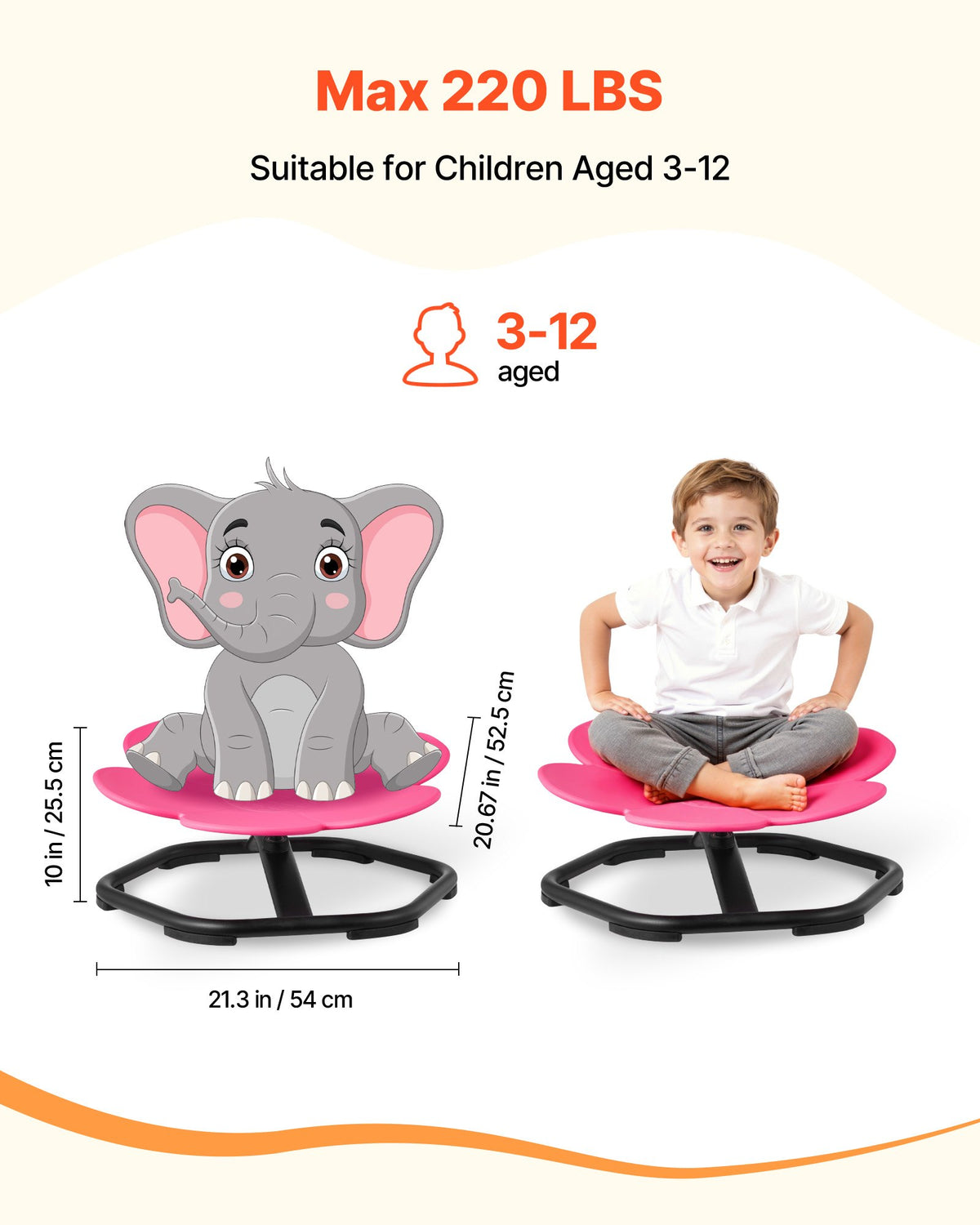 VEVOR Kids Swivel Chair, 220 lbs Capacity, Flower Shape Sensory Spinning Chair, Autistic Kids Sensory Toy Seat with Non-Slip Metal Base, Toddler Sit & Spin Seat for Coordination Balance Focus, Rose - ETZYHSHBKJS6LP3GY001V0 - view 3